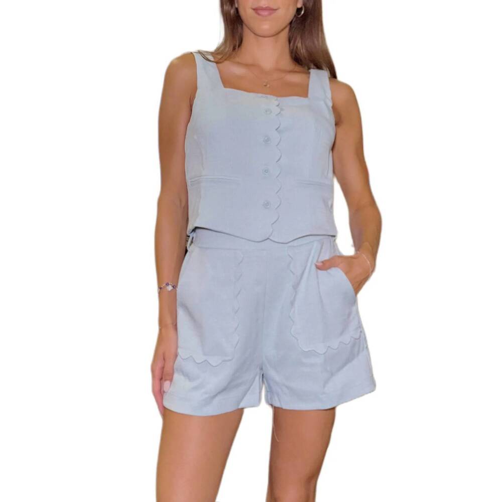 NEW &MERCI women's scallop vest and shorts set in sky blue
